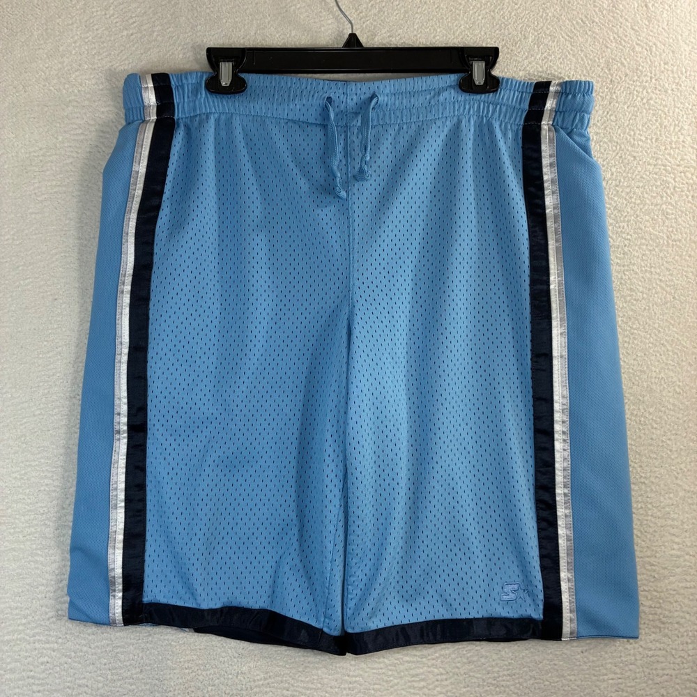 Y2K Starter Reversible Baggy Basketball Shorts Men M Blue Silky Loose Relaxed